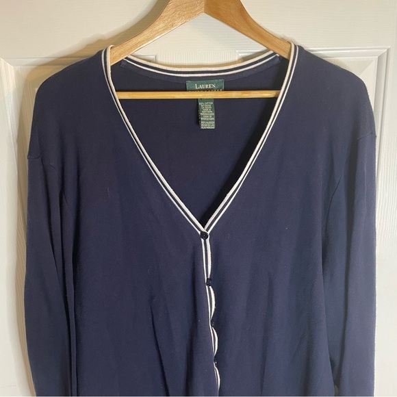 Lauren Ralph Lauren Navy Blue Button up Cardigan with White Lining Size 2X USA - Picture 3 of 7